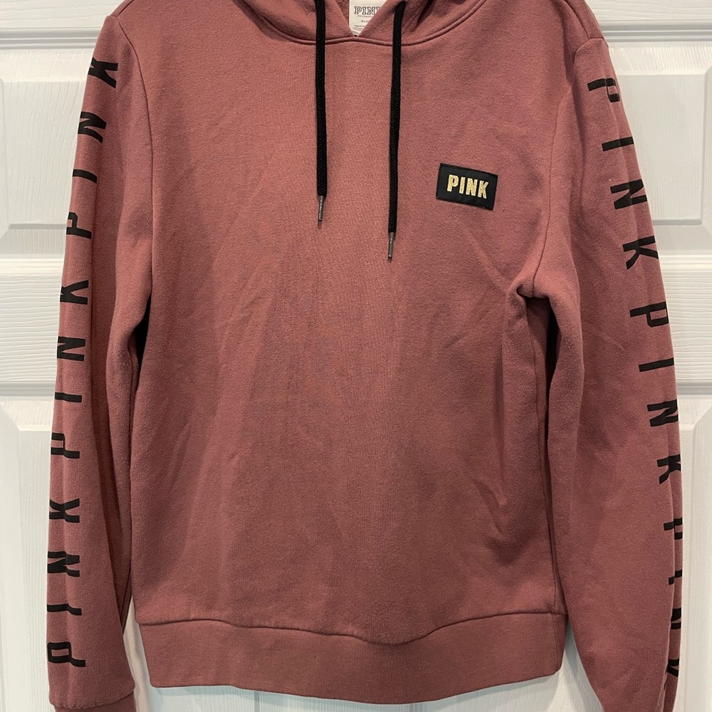 Victoria's Secret Pink Hoodie with Black Sleeve Graphics Size M